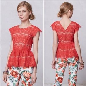 Mauve red lace peplum top